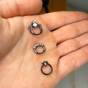 3 Pcs 16Gs Septum Rings Clicker Nose Ring Opal Daith Hoop Nose Rings 316L